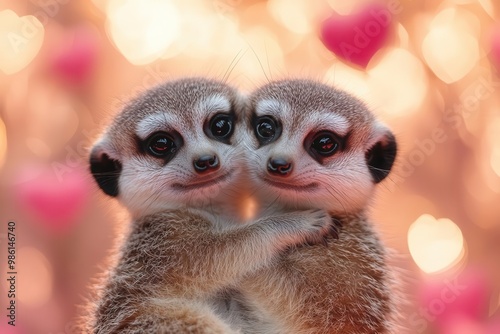 Wallpaper Mural Adorable Meerkat Pair Cuddling Affectionately Against Blurred Heart Background
 Torontodigital.ca