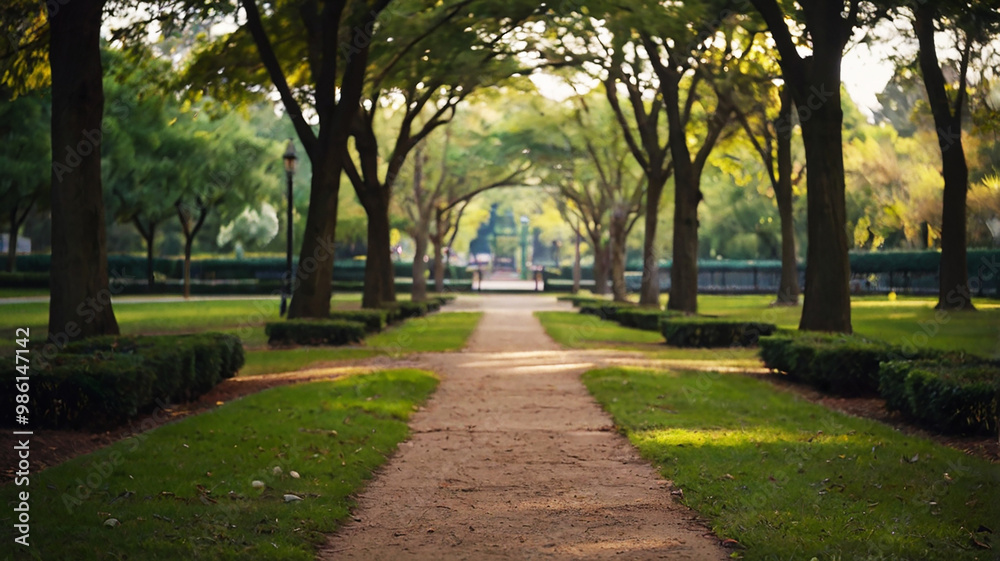 Blurred bokeh of a path through a tranquil park Blurred bokeh of a path through a tranquil park