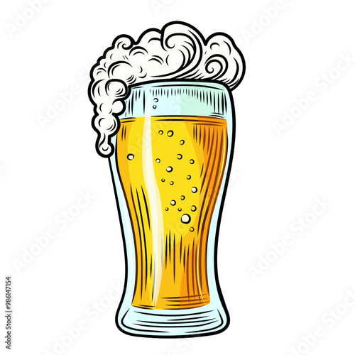 Beer glass with foam drawing, isolated, vector