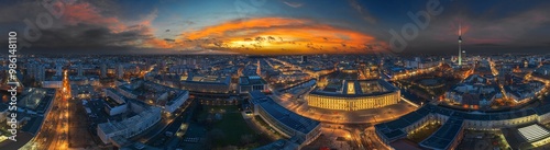 capital city berlin germany 360° panorama under a beautiful sunset