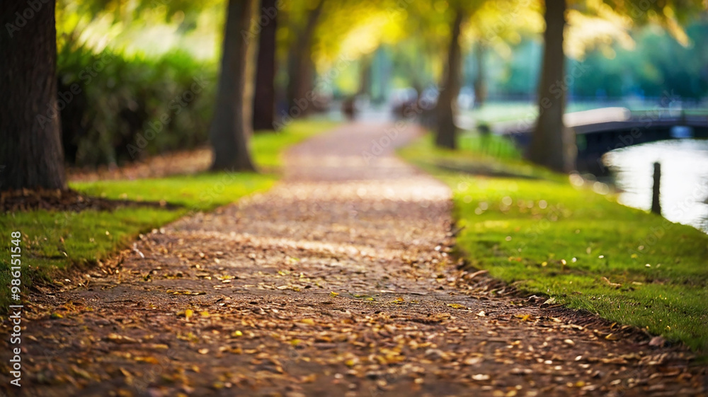 Blurred bokeh of a path through a tranquil park Blurred bokeh of a path through a tranquil park