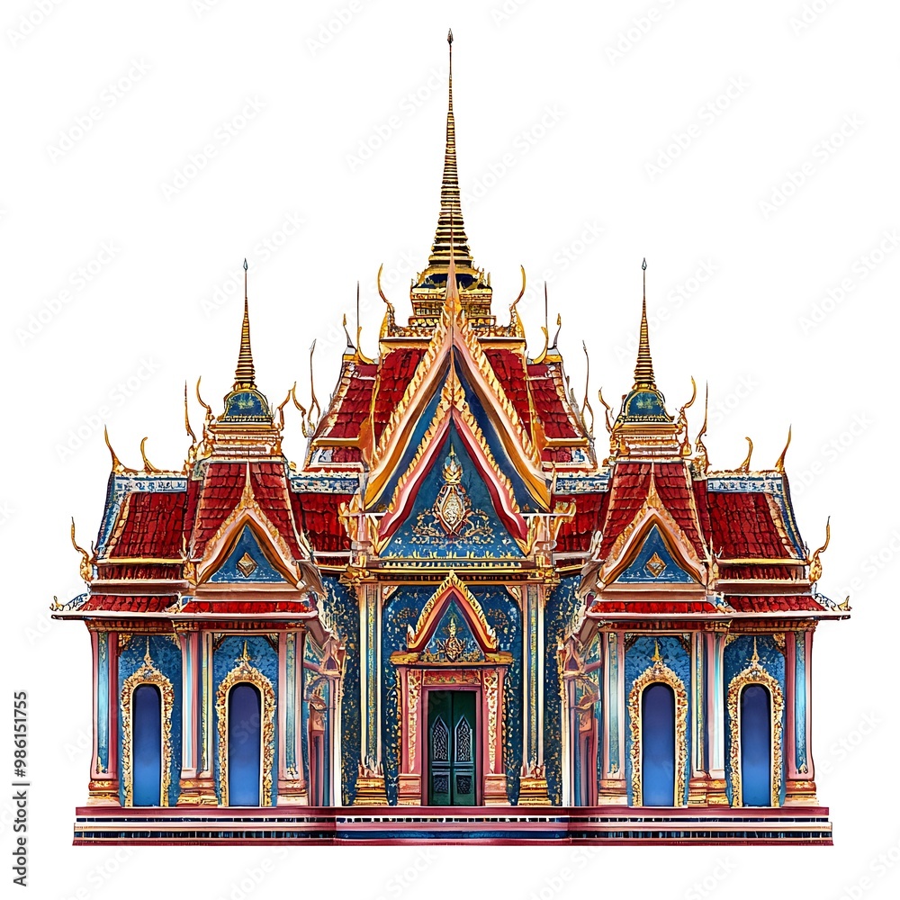 Fototapeta premium Traditional Thai Temple Architecture with Ornate Details and Golden Accents.