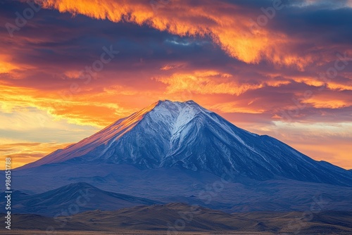 Nepalese landscape - mountain slopes and snowy peaks on the background. Beautiful simple AI generated image