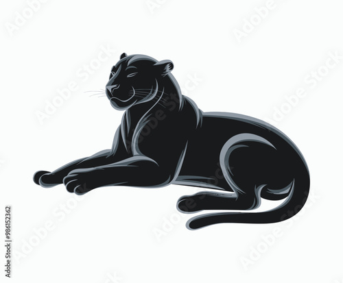 Wild animal black panther silhouette EPS vector isolated illustration template on a white background