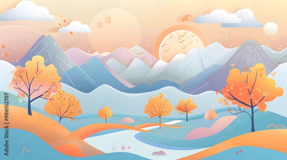Scenic Mountain and River Landscape with Trees – Vector Art
Scenic Mountain and River Landscape with Trees – Vector Art