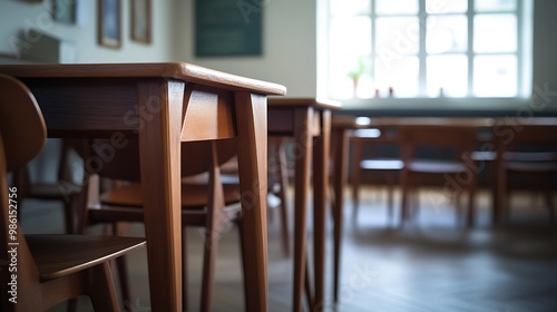 Empty Modern Classroom In the School Interior, Back to School Concept Book, Chair, table 3D Render.