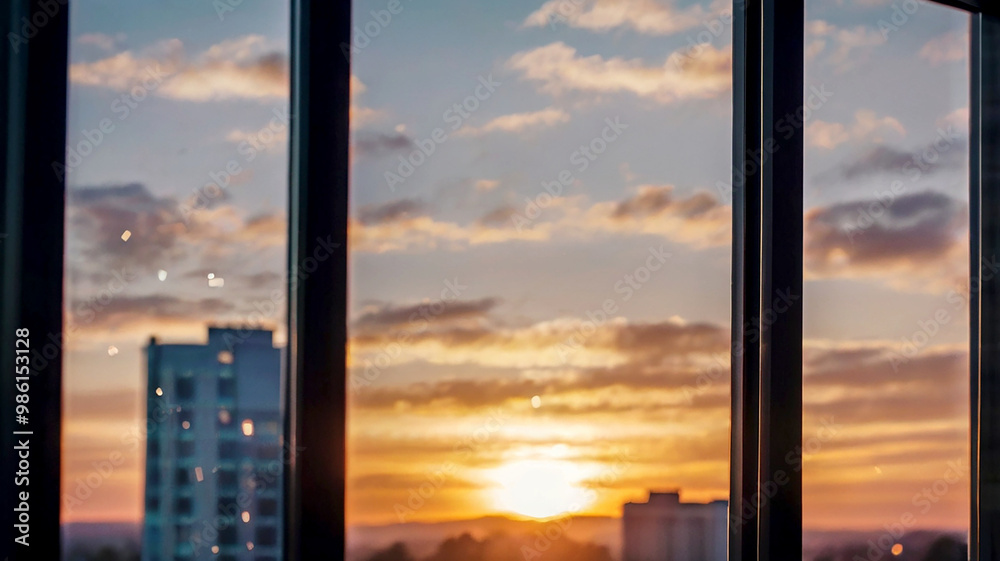 Blurred bokeh of a sunrise breaking through the window of a tech startup office Blurred bokeh of a sunrise breaking through the window of a tech startup office