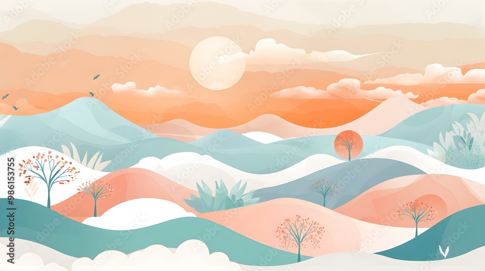 Calm Nature Landscape with Mountains, River, and Forest – Vector
Calm Nature Landscape with Mountains, River, and Forest – Vector