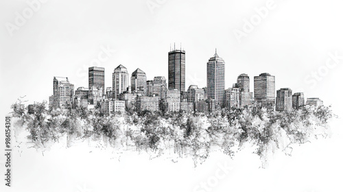 Boston, Massachusetts, black and white pen pencil hand-drawn effect drawing illustration for travel poster, card, wallpaper, backdrop or banner. Modern, clear, artistic and simple