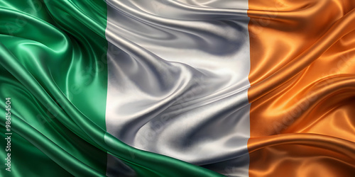 Republic of Ireland tricolour silk fabric flag with ripples background, tricolour, silk fabric, flag, Republic of Ireland photo