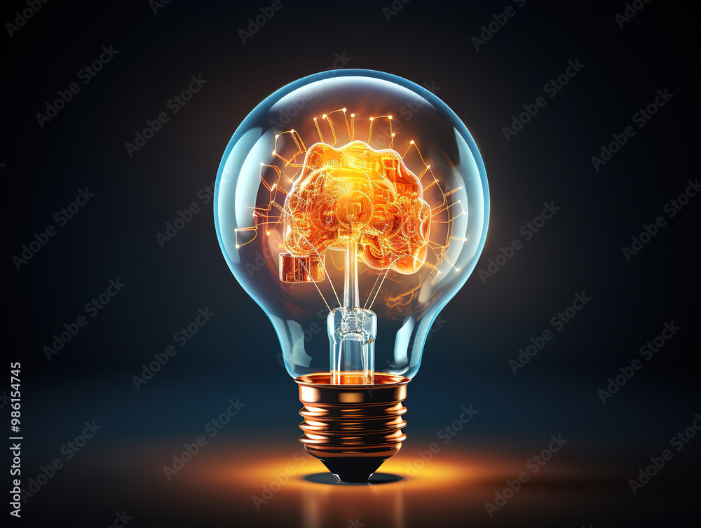 Outstanding concept of brain in a light bulb Outstanding concept of brain in a light bulb