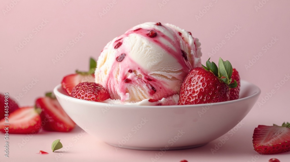 Strawberry ice cream pink background. Generative AI Strawberry ice cream pink background. Generative AI