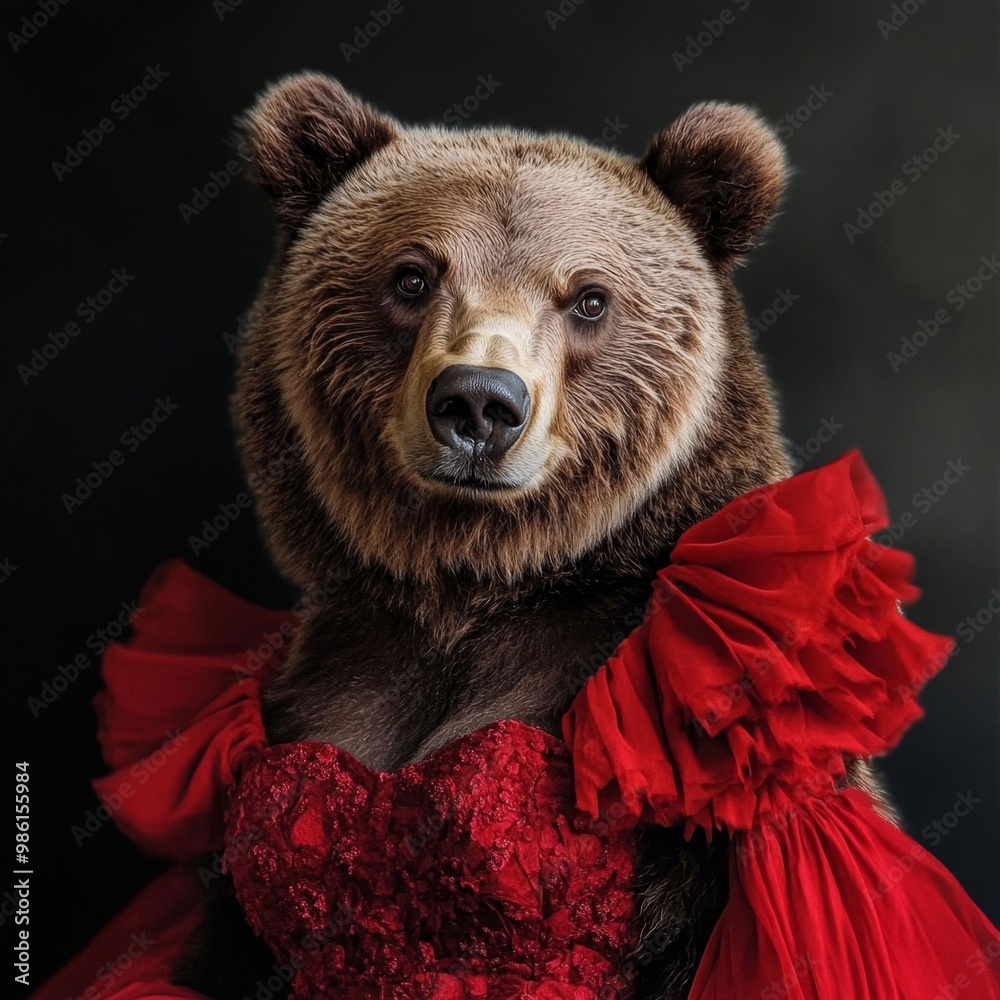 Fototapeta premium A close-up portrait of a brown bear in the forest, showcasing its fur and face, capturing the wild nature of this powerful mammal