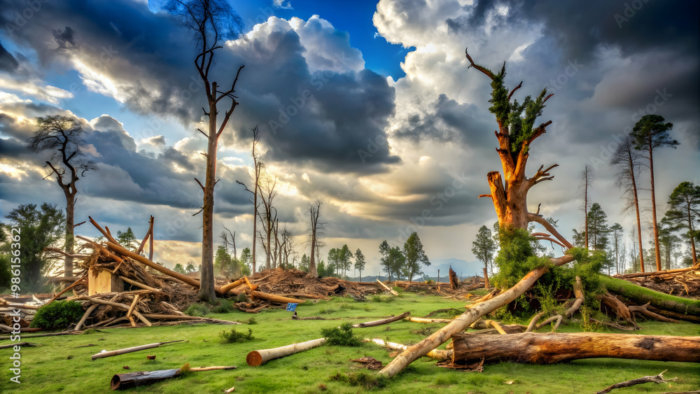 Destruction by a tornado ripping trees out of the ground, tornado, storm, city, disaster, chaos, destruction, trees Destruction by a tornado ripping trees out of the ground, tornado, storm, city, disaster, chaos, destruction, trees