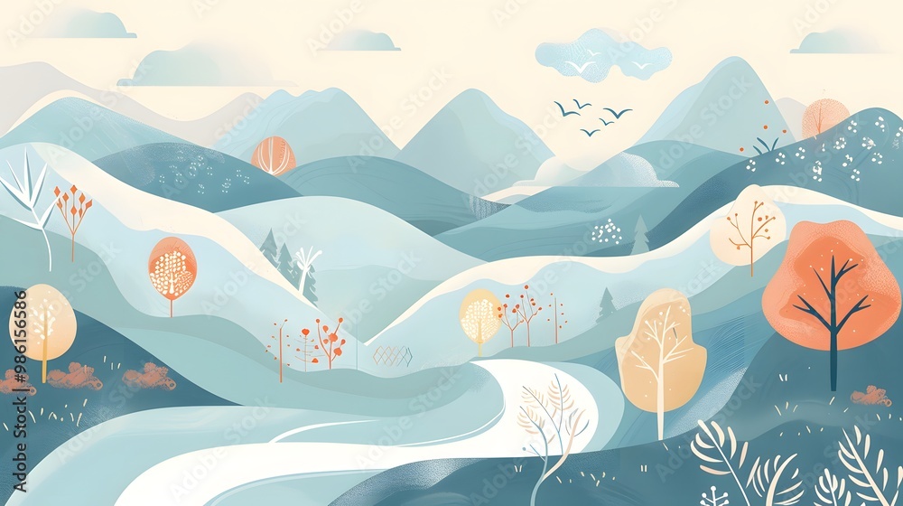 Forest and River in a Mountain Landscape – Vector Background
Forest and River in a Mountain Landscape – Vector Background