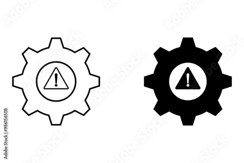 Set of exclamation mark settings  icons on white background. Outline, flat and colored