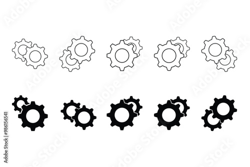 Gear icon set. Gear Settings symbol, cogwheel. Functions symbol. Settings icon vector Illustration