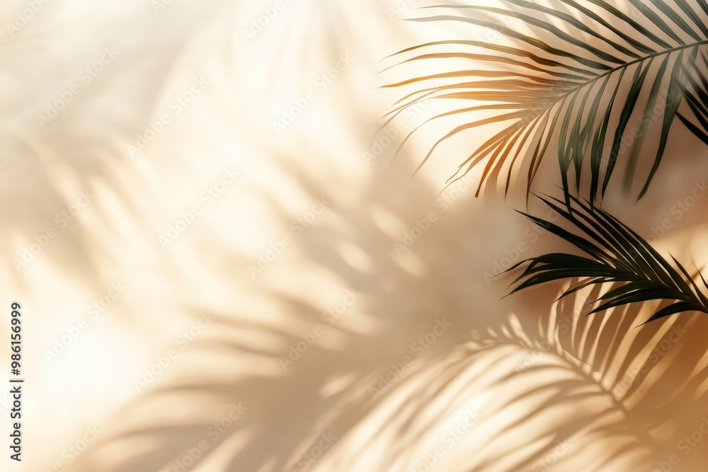 Tropical palm leaves casting beautiful shadows on a pastel-colored wall in the summer sun. Beautiful simple AI generated image Tropical palm leaves casting beautiful shadows on a pastel-colored wall in the summer sun. Beautiful simple AI generated image