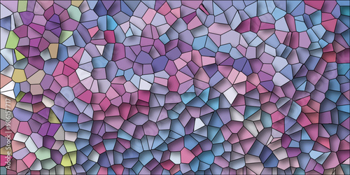 3D Abstract Seamless Multicolor Broken Stained-Glass Geometric Retro Tiles Pattern and Quartz Crystal Voronoi Diagram Background for Website, Fabric Printing, Brochures, Luxury/Premium Packaging