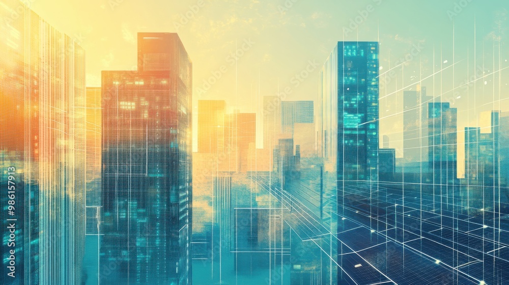 The concept of solar power enabling sustainable data centers in cool blues and soft yellows The concept of solar power enabling sustainable data centers in cool blues and soft yellows