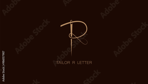 Letter R Tailor logo, letter R from thread and needle combination, Flat Logo Design Template, vector illustration
