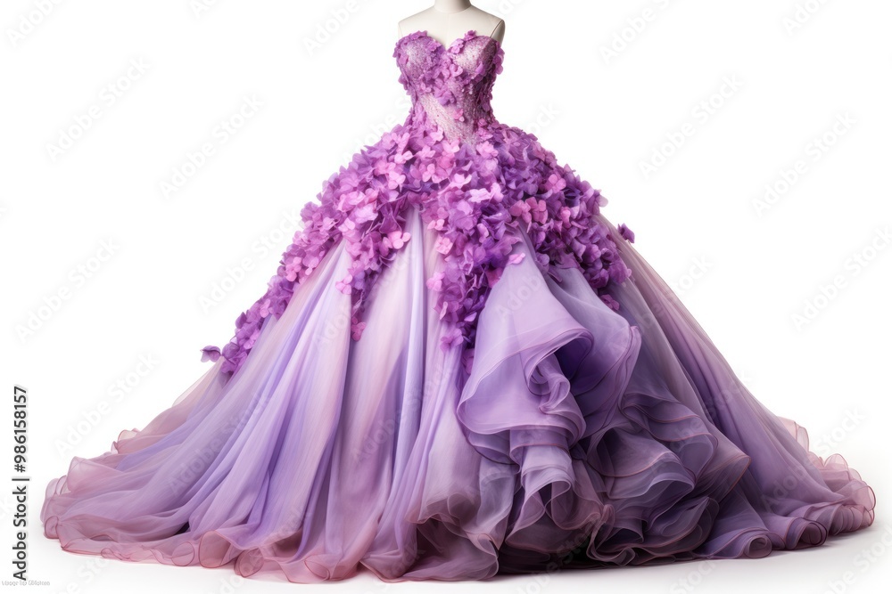 A captivating evening gown adorned with a cascade of purple lilacs, their intoxicating fragrance and delicate petals creating an aura of mystery and romance. A captivating evening gown adorned with a cascade of purple lilacs, their intoxicating fragrance and delicate petals creating an aura of mystery and romance.