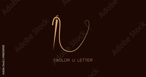 Abstract Initial Letter U Tailor logo, thread and needle combination with gold colour line style , Flat Logo Design Template, vector illustration
