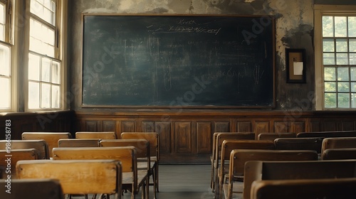 Empty Modern Classroom In the School Interior, Back to School Concept Book, Chair, table 3D Render.