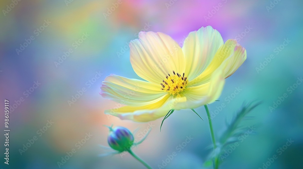 Yellow Cosmos blurred background. Generative AI
