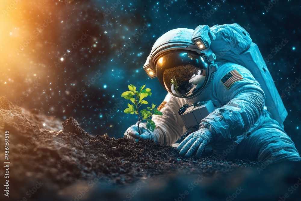 astronaut floating in outer space nebula galaxy stars background animation -- 4k new stock video footage . Beautiful simple AI generated image