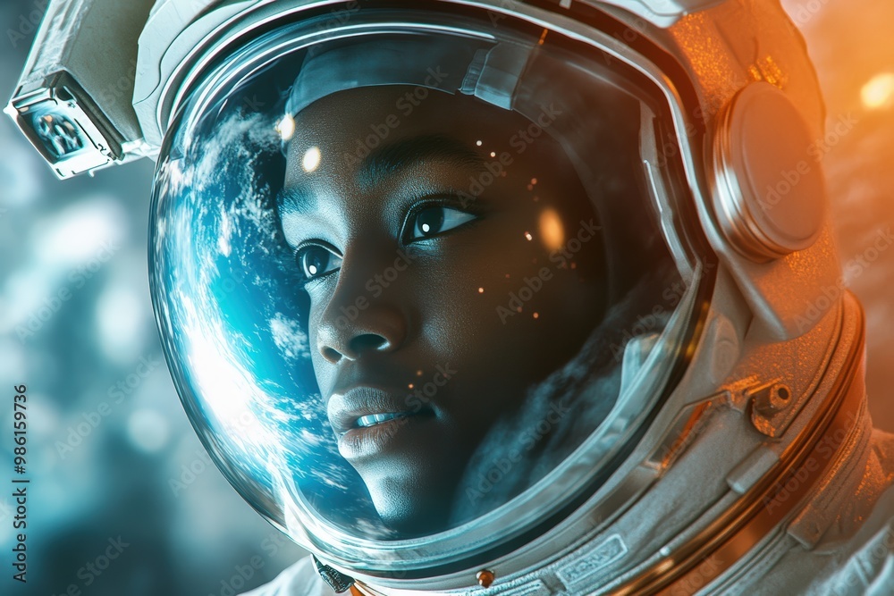 Retro Cartoon Astronaut Floating in Space - Illustration with Bright Colors and Simple Lines. Beautiful simple AI generated image Retro Cartoon Astronaut Floating in Space - Illustration with Bright Colors and Simple Lines. Beautiful simple AI generated image