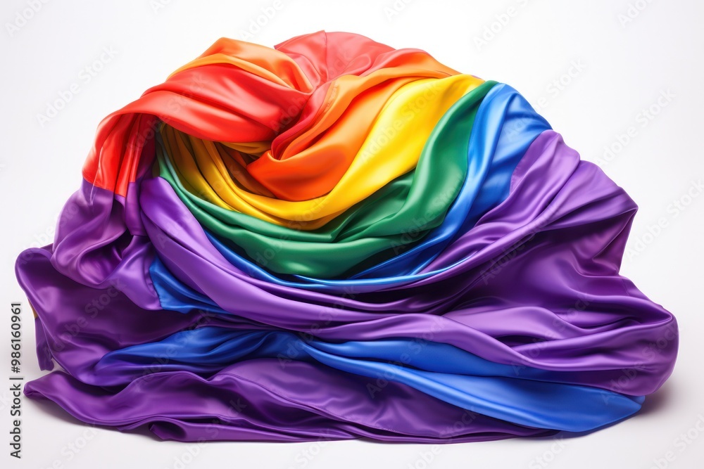 A close-up photorealistic image of a rainbow flag unfurling, showcasing the intricate details of each color band A close-up photorealistic image of a rainbow flag unfurling, showcasing the intricate details of each color band