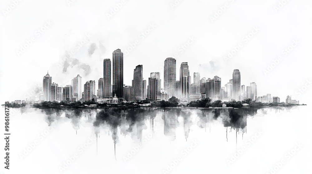Fototapeta premium Cabanatuan, Philippines, black and white pen pencil hand-drawn effect drawing illustration for travel poster, card, wallpaper, backdrop or banner. Modern, clear, artistic and simple
