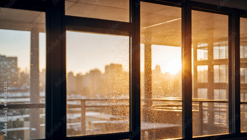 Blurred bokeh of a sunrise breaking through the window of a tech startup office Blurred bokeh of a sunrise breaking through the window of a tech startup office