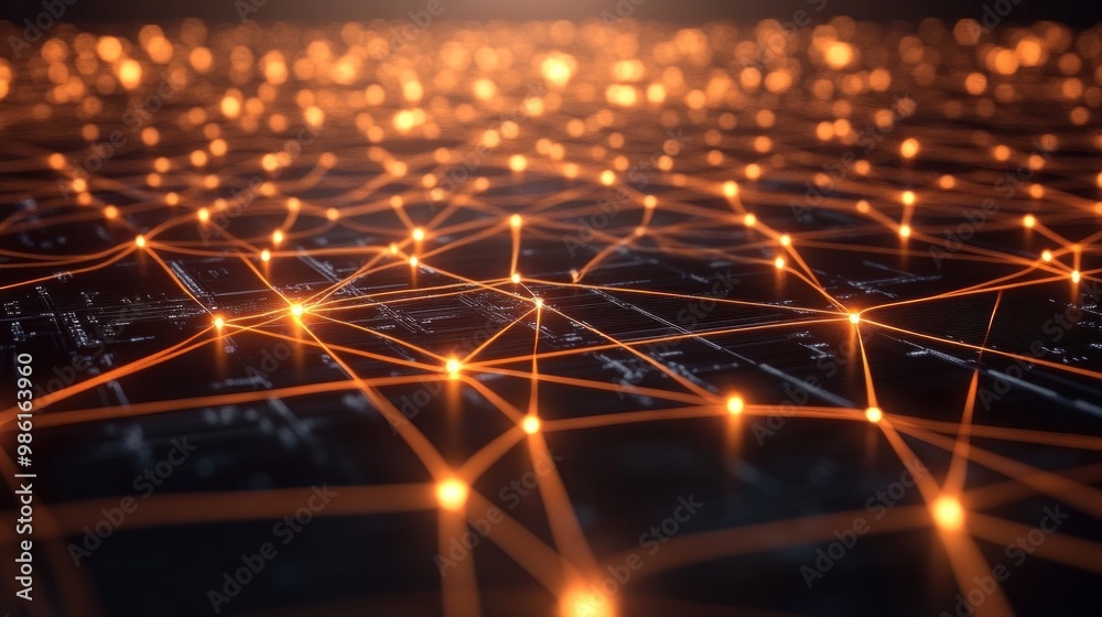 Abstract glowing network of lines and dots on a dark background. Abstract glowing network of lines and dots on a dark background.