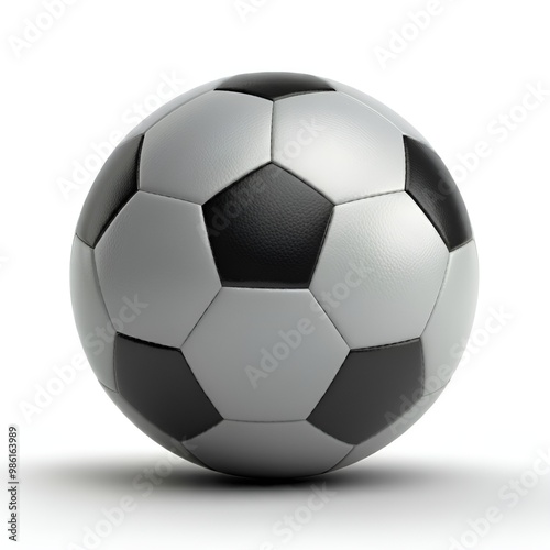 Soccer ball, soccer ball isolated on white background, clipping path, full field depth, football black and silver.