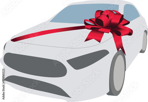 Red large car ribbon bow  isolated illustration