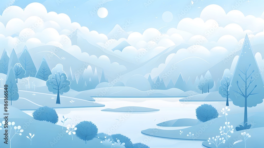 Fototapeta premium Serene Mountain Landscape with River and Trees – Vector