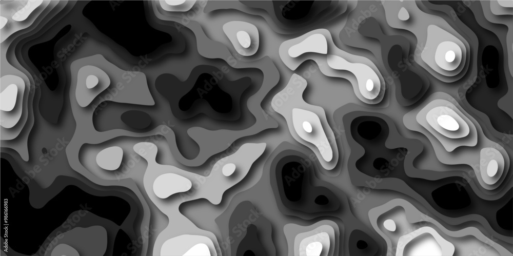 3D Stylized Gray Topographic Contour Scheme and Terrain. Geographic mountain terrain. Contour map background. 3D Cartographic Weave with seamless striped patterns and wavy Shapes. 3D Stylized Gray Topographic Contour Scheme and Terrain. Geographic mountain terrain. Contour map background. 3D Cartographic Weave with seamless striped patterns and wavy Shapes.