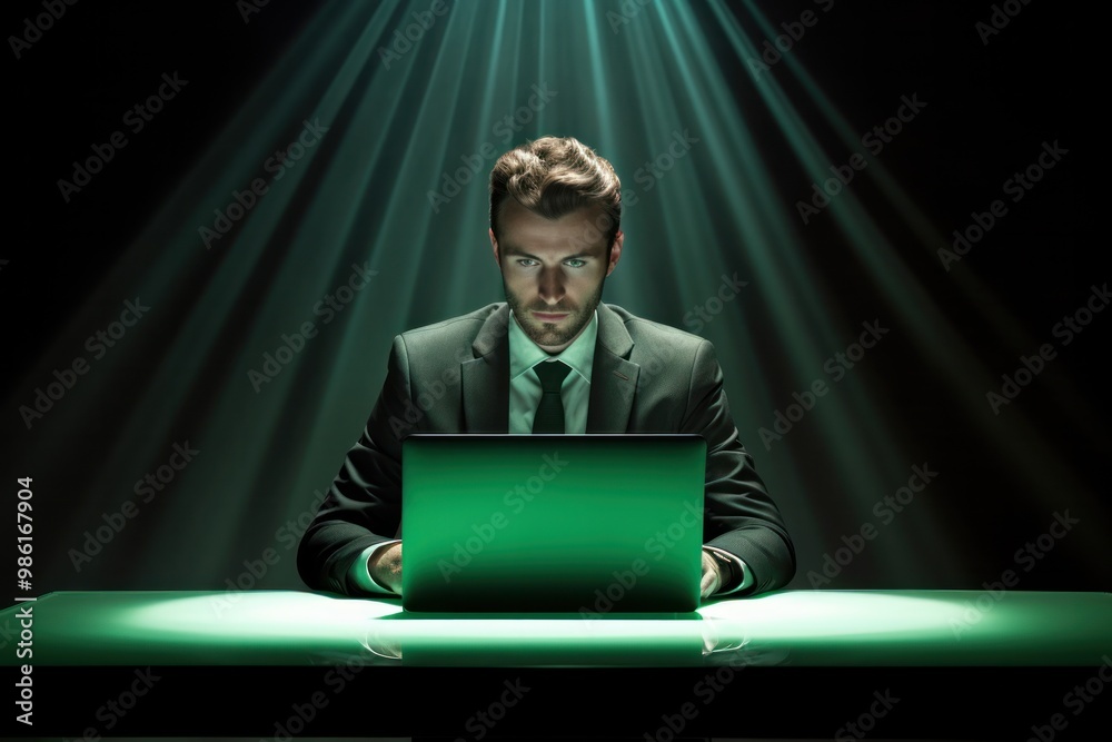 A focused executive sits at a sleek, modern desk, engrossed in their work on a high-tech laptop. The warm glow of the screen illuminates their face, casting an aura of concentration and determination. A focused executive sits at a sleek, modern desk, engrossed in their work on a high-tech laptop. The warm glow of the screen illuminates their face, casting an aura of concentration and determination.
