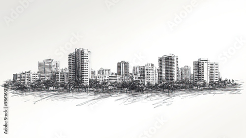 Carolina, Puerto Rico, black and white pen pencil hand-drawn effect drawing illustration for travel poster, card, wallpaper, backdrop or banner. Modern, clear, artistic and simple