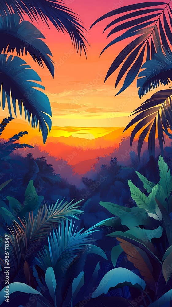 Obraz premium Tropical Sunset with Palm Trees