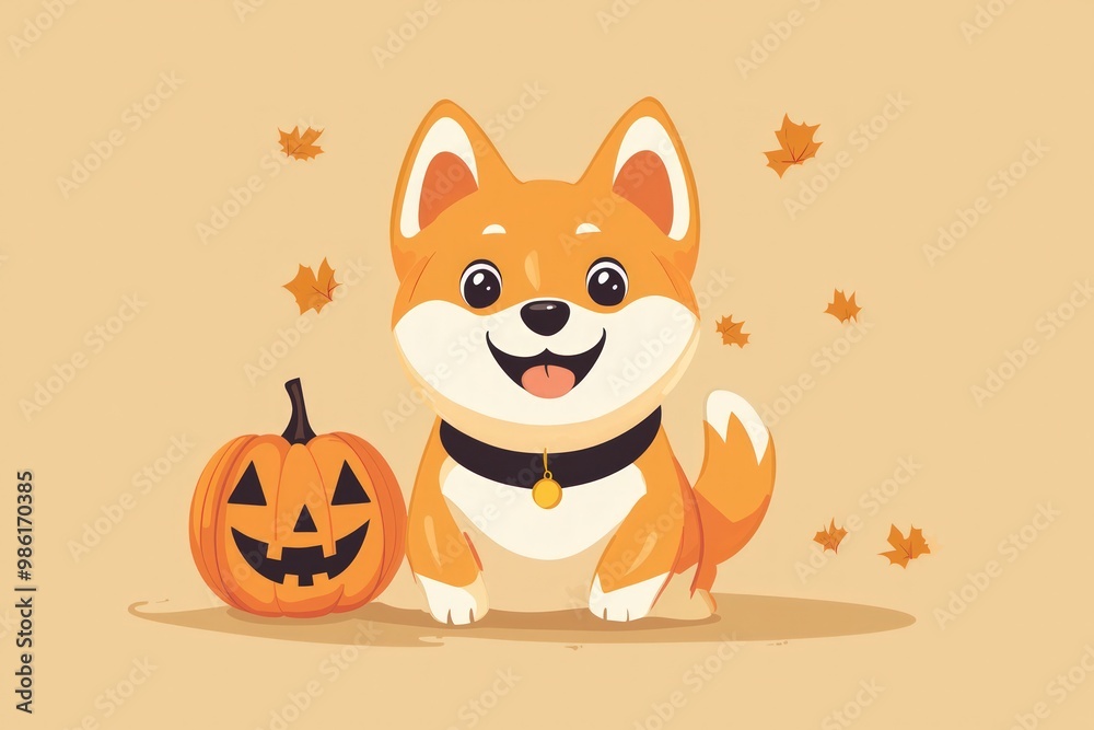A cute cartoon corgi sits beside a carved pumpkin, surrounded by autumn leaves, capturing a playful Halloween spirit. A cute cartoon corgi sits beside a carved pumpkin, surrounded by autumn leaves, capturing a playful Halloween spirit.