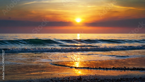 Blurred bokeh of a sunrise over a calm ocean