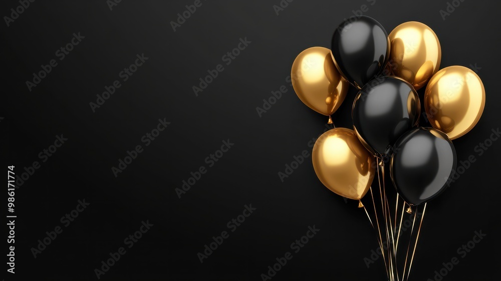 Luxury background with a golden and black balloons on a black background with a plce for text. AI generative transparent background Luxury background with a golden and black balloons on a black background with a plce for text. AI generative transparent background
