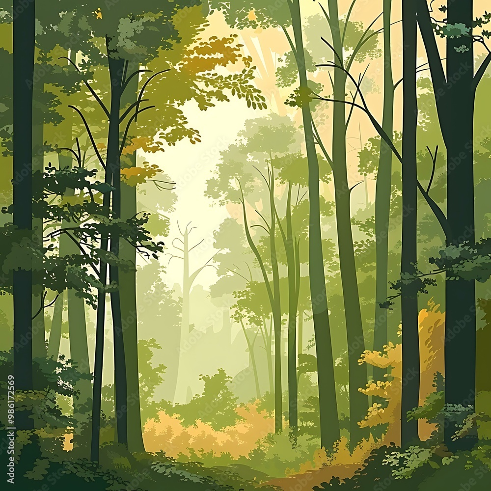 Obraz premium Sunlight Through the Trees in the Forest