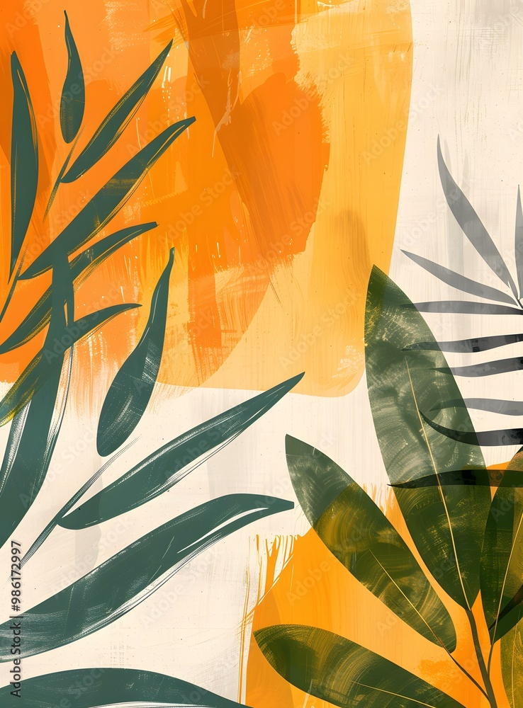 Abstract Green Leaves in Warm Colors