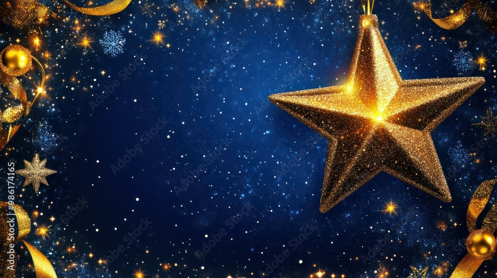 Fototapeta premium Star with copy space invitation backdrop, christmas greeting background transparent background