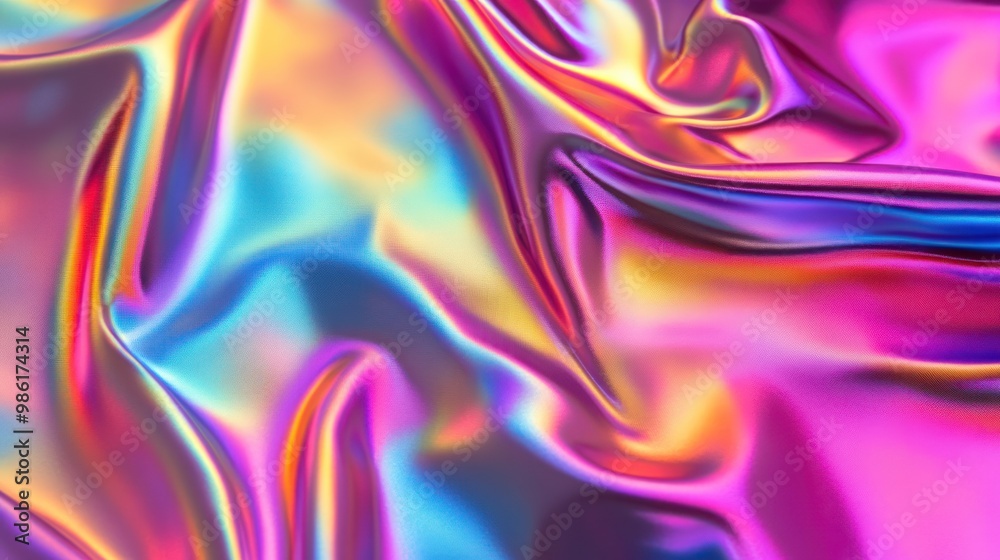 Obraz premium Abstract iridescent fabric background with colorful waves and folds.