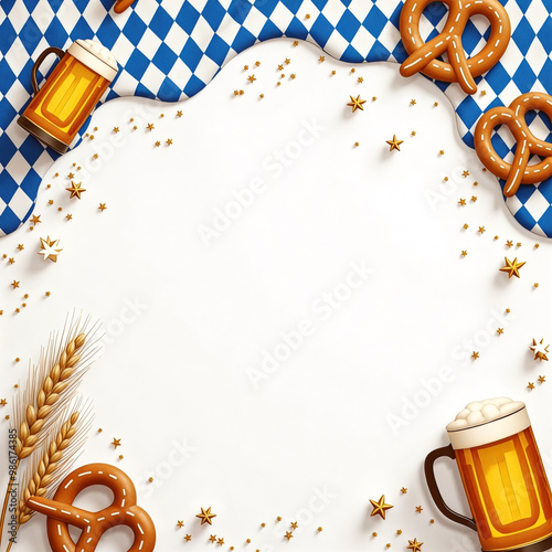 White background with a blue and white checkered tablecloth octoberfest
